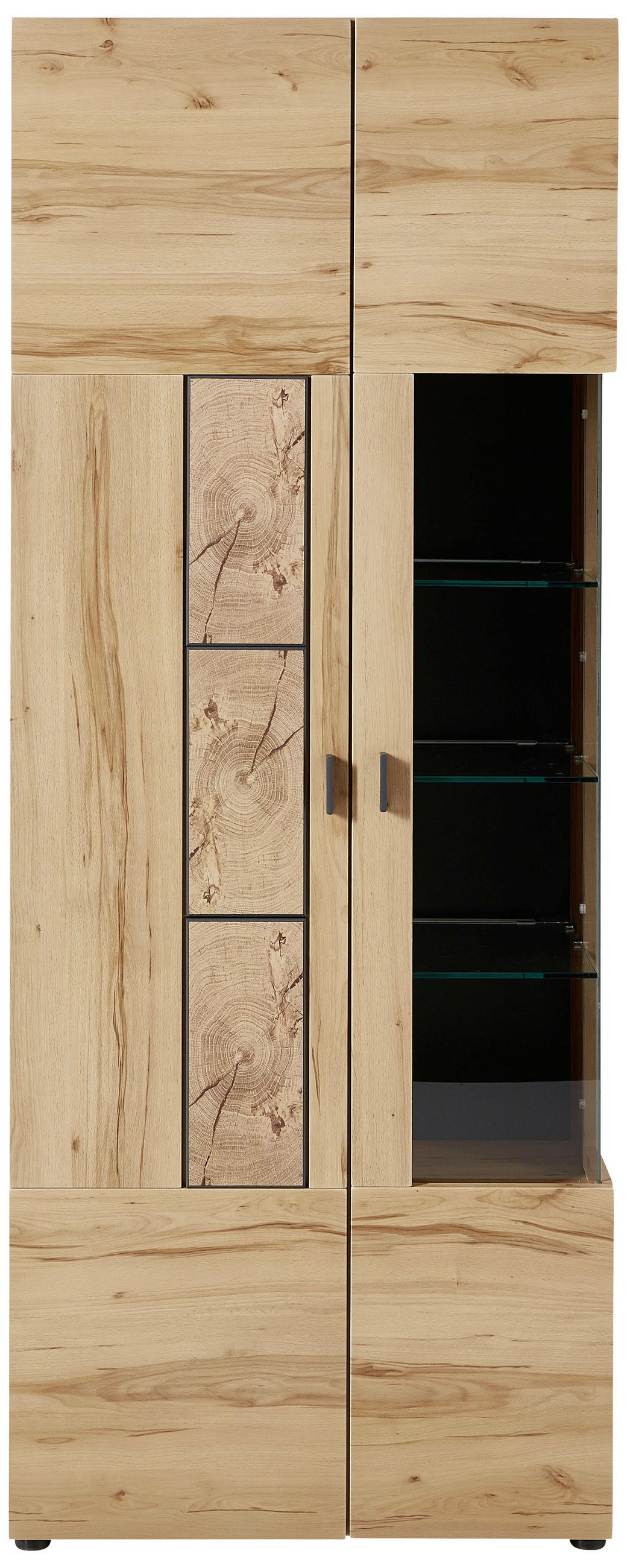 VITRINE Graphitfarben, Kernbuche Einlegeböden - Graphitfarben/Kernbuche, KONVENTIONELL, Glas/Holzwerkstoff (80/201/37cm) - Xora