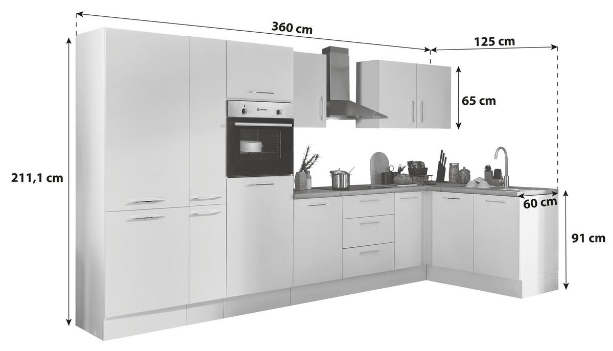 ECKKÜCHE 360/125 cm  in Schwarz, Eiche Artisan  - Schwarz/Eiche Artisan, Basics, Holzwerkstoff/Metall (360/125cm) - MID.YOU