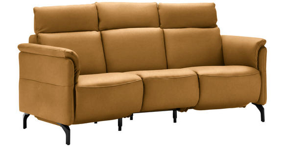 TRAPEZSOFA in Echtleder Currygelb  - Currygelb/Schwarz, KONVENTIONELL, Leder/Metall (221/103/95cm) - Dieter Knoll