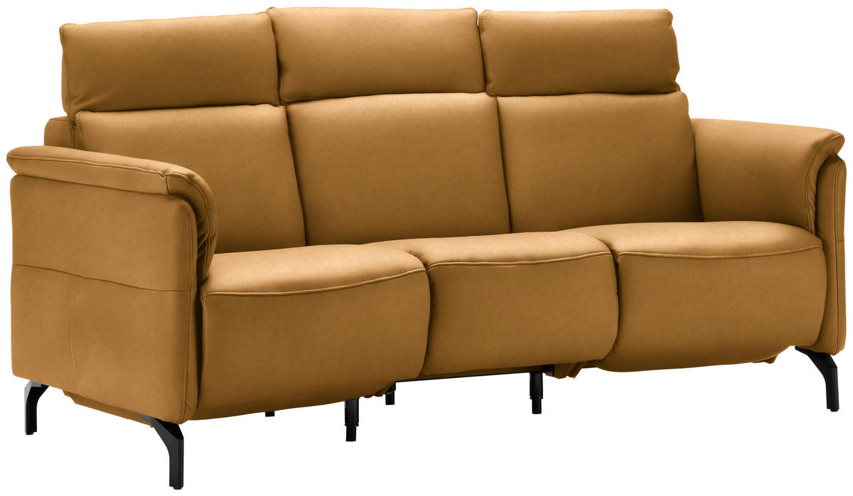 TRAPEZSOFA Echtleder Currygelb  - Currygelb/Schwarz, KONVENTIONELL, Leder/Metall (221/103/95cm) - Dieter Knoll