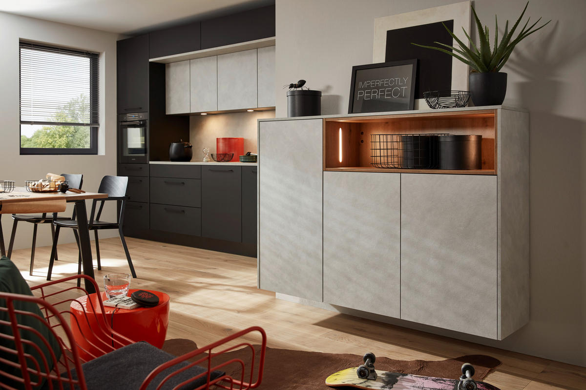 EINBAUKÜCHE PLUS  - Schwarz/Grau, Design, Holzwerkstoff - Nolte Küchen