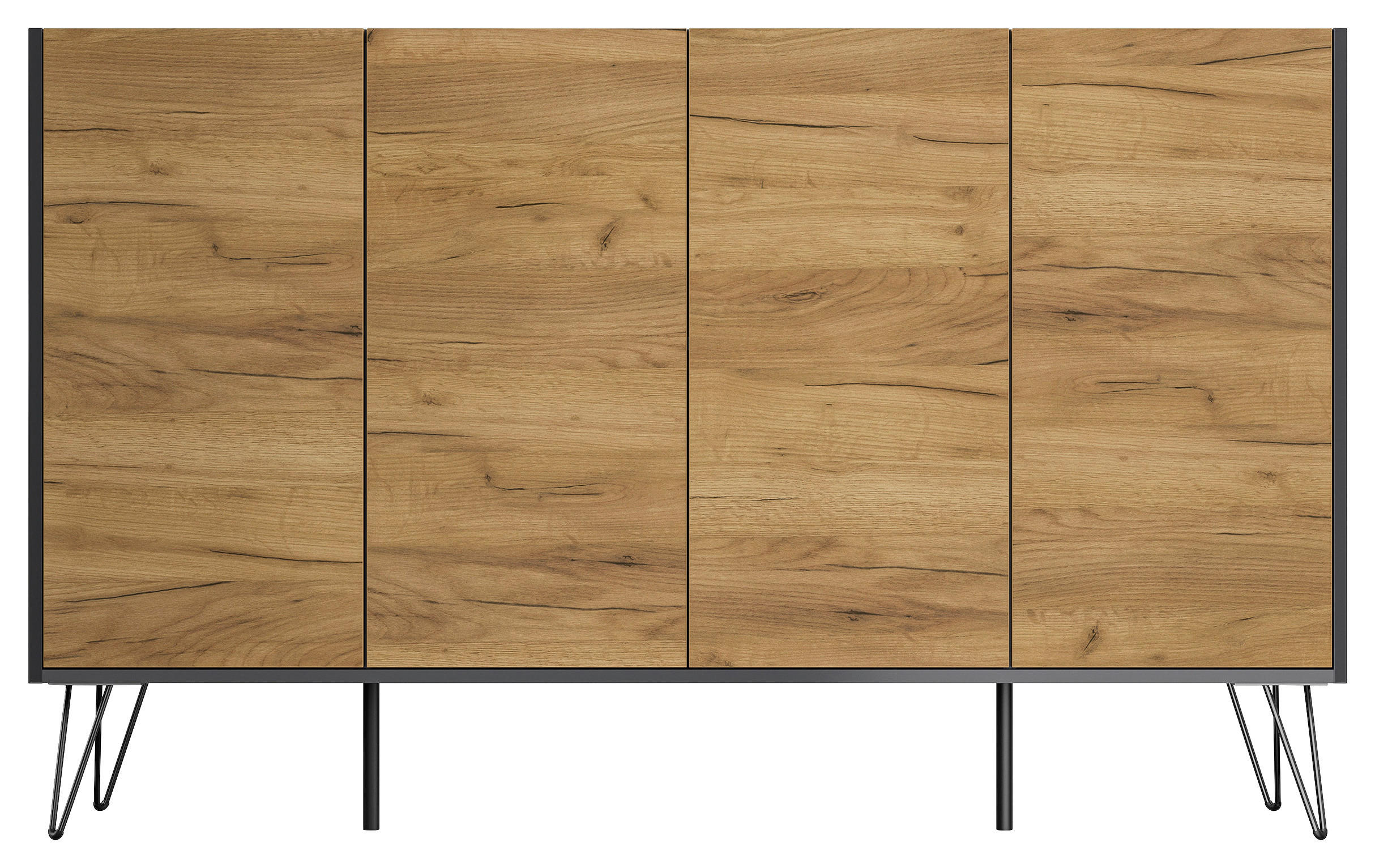 SIDEBOARD Posseik Industrial 155/93,6/42 cm  - Eichefarben/Graphitfarben, Design, Holzwerkstoff/Metall (155/93,6/42cm) - P & B
