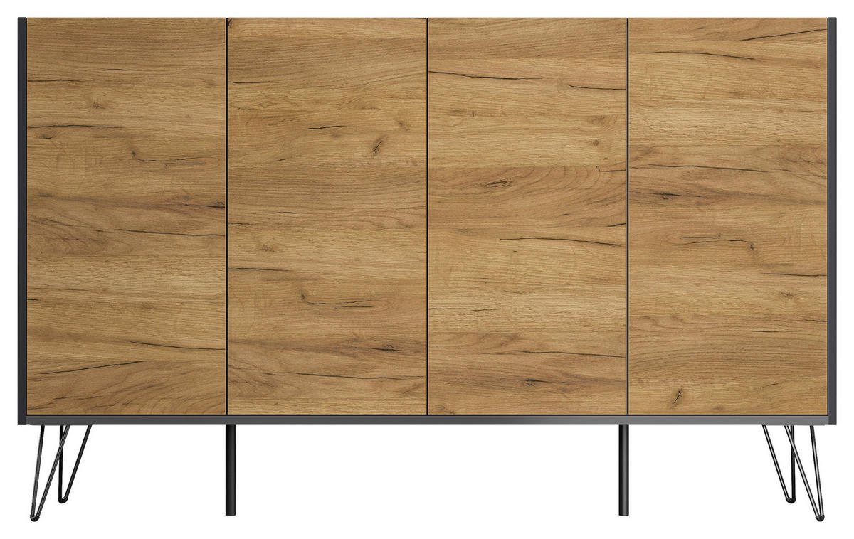 SIDEBOARD Posseik Industrial 155/93,6/42 cm  - Eichefarben/Graphitfarben, Design, Holzwerkstoff/Metall (155/93,6/42cm) - P & B