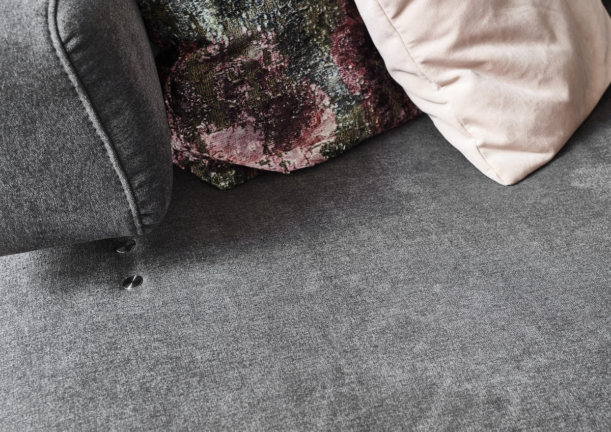 ECKSOFA in Chenille Grau  - Chromfarben/Grau, Natur, Textil/Metall (297/214cm) - Valdera