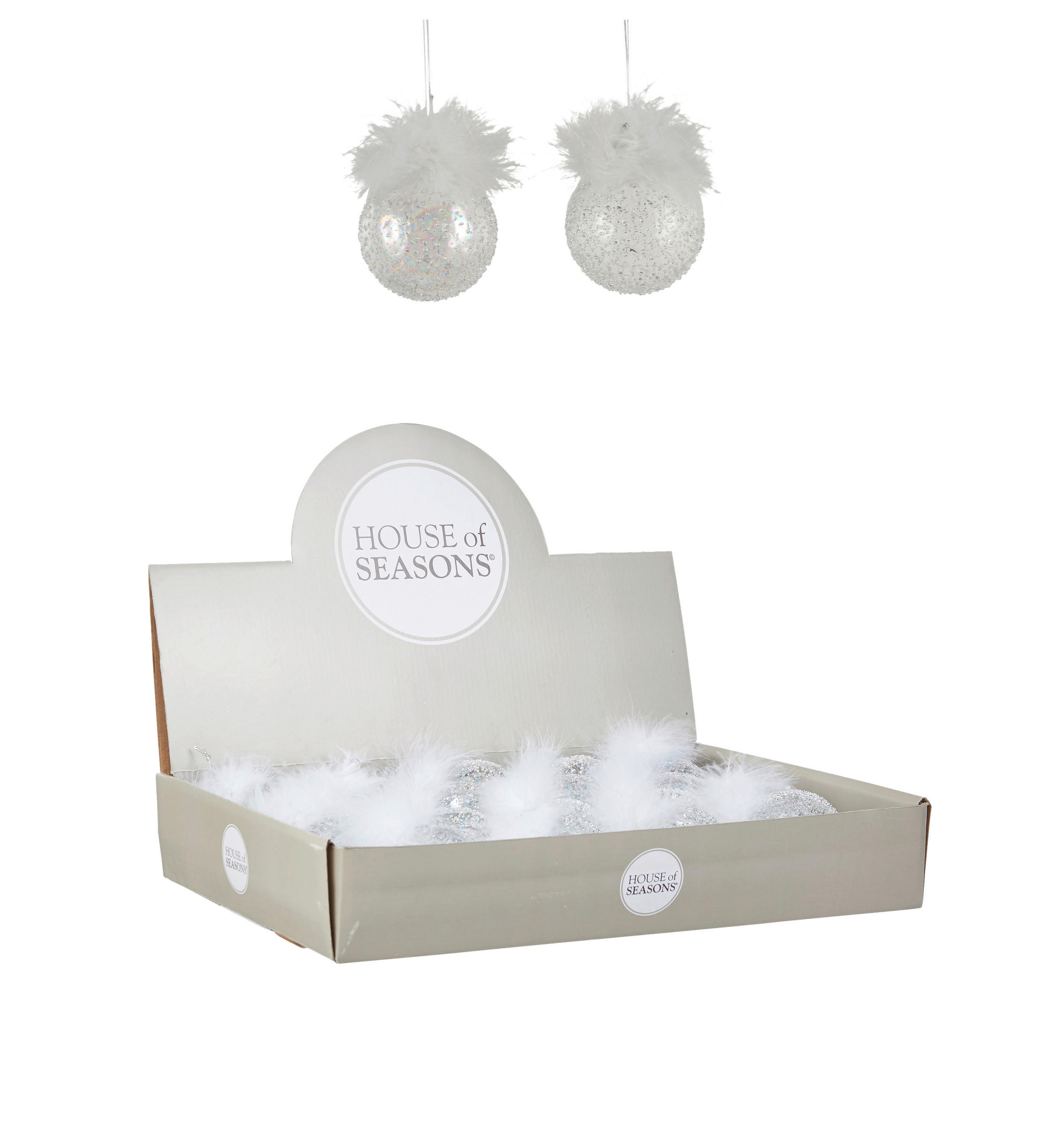 UKRAS ZA NOVOGODIŠNJU JELKU - bela, Osnovno, staklo (7cm) - X-Mas