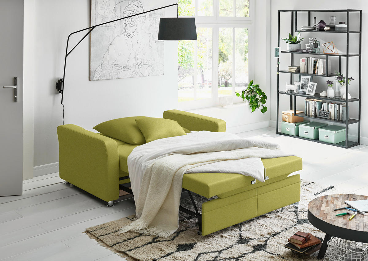 SCHLAFSOFA  in Chenille Limette  - Chromfarben/Limette, KONVENTIONELL, Textil/Metall (186/90/100cm) - Beldomo Style