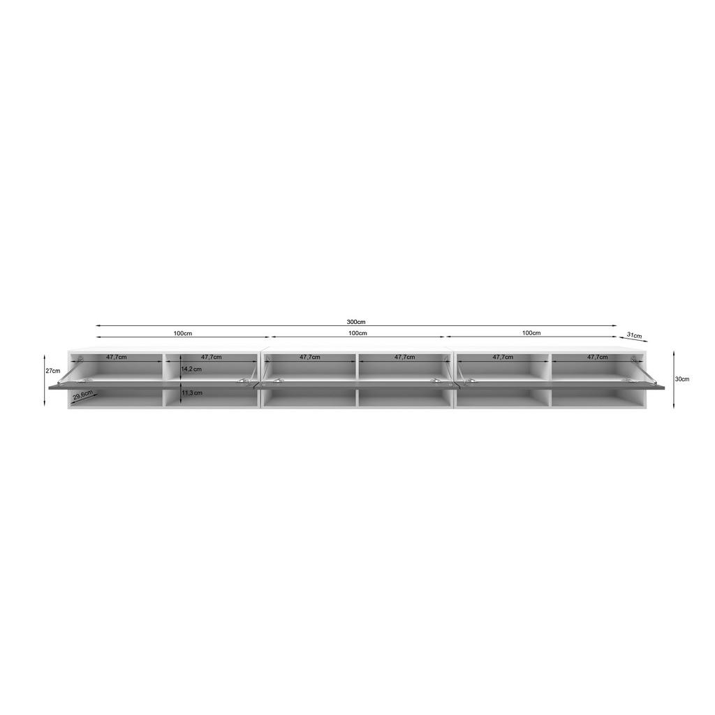Thumbnail - P & B Lowboard A300, Eiche Wotan, Holzwerkstoff, 300x30x31 cm, Fsc, Made in EU, stehend, hängend, Wohnzimmer, Wohnwände,...