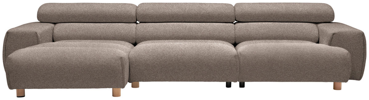ECKSOFA  in Velours Hellbraun  150/329 cm  - Hellbraun, Natur, Holz/Textil (150/329cm) - Lomoco