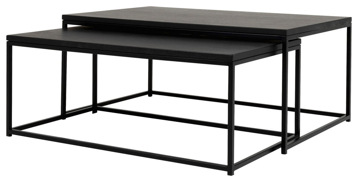 COUCHTISCHSET furniert rechteckig Schwarz, Eschefarben  - Eschefarben/Schwarz, Design, Holzwerkstoff/Metall (95-100/36,8-41,8/50-60cm)