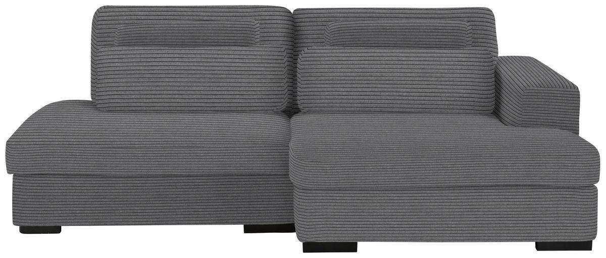 ECKSOFA in Cord, Velours Grau  - Schwarz/Grau, Design, Kunststoff/Textil (223/158cm) - Lomoco