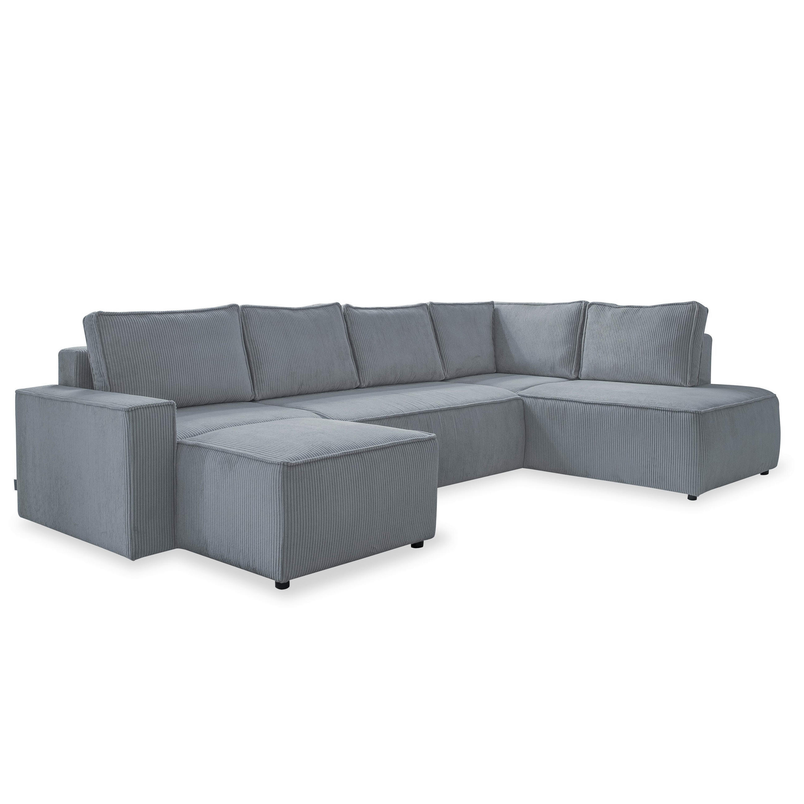 WOHNLANDSCHAFT in Cord Hellgrau - Hellgrau/Schwarz, Design, Kunststoff/Textil (156/322/194cm) - MID.YOU