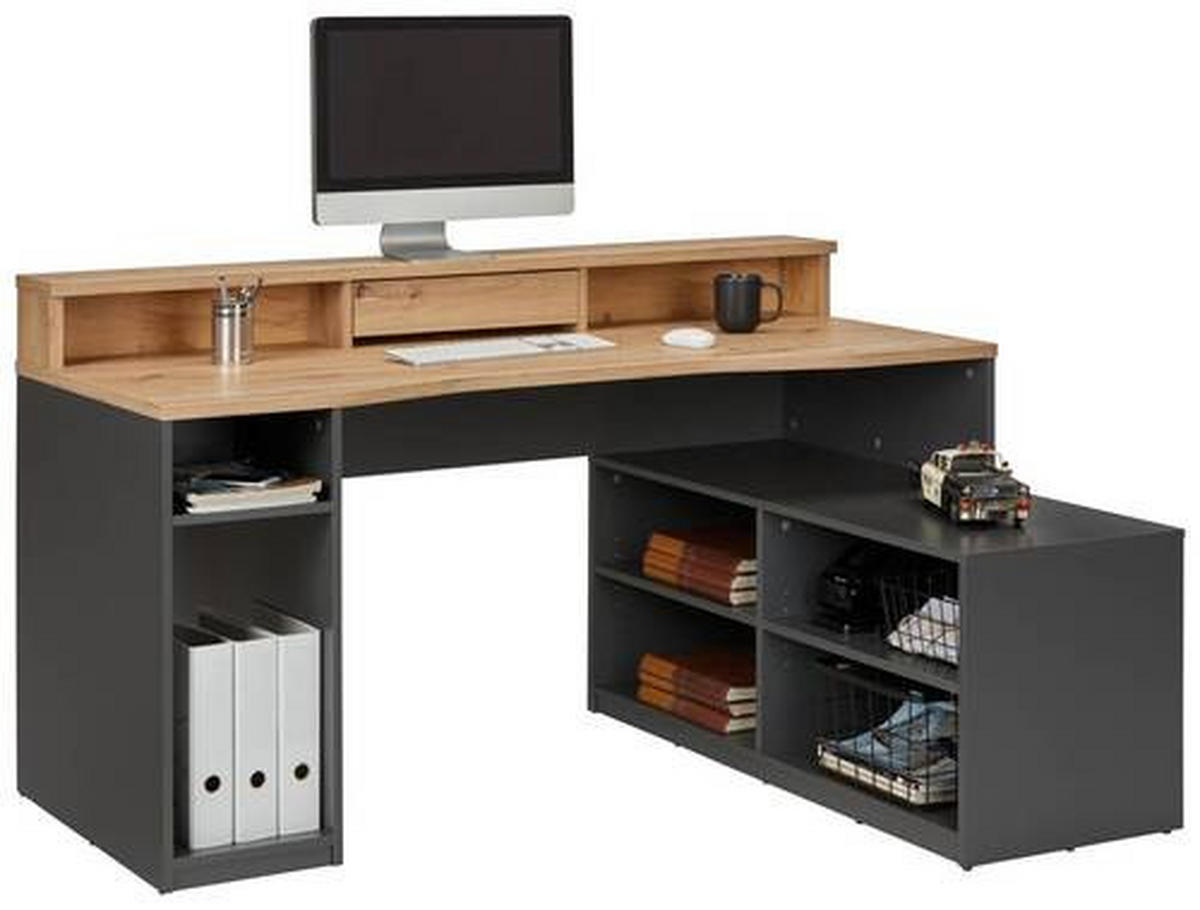 UGAONI RADNI STO  antracit, boja hrasta   - boja hrasta/antracit, Trendi, pločasti materijal (160/92,4/120cm) - Carryhome