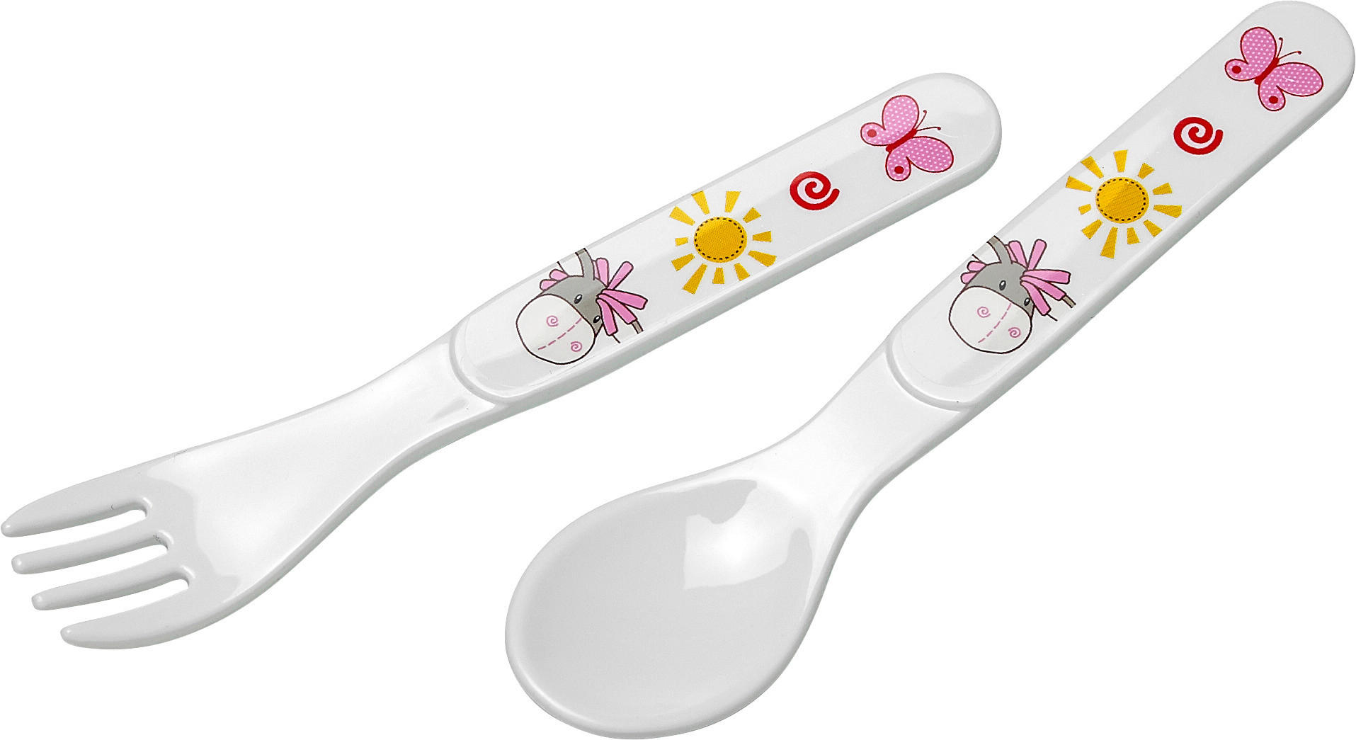 OTROŠKI JEDILNI PRIBOR - roza/bela, Basics, umetna masa (13,5cm) - My Baby Lou