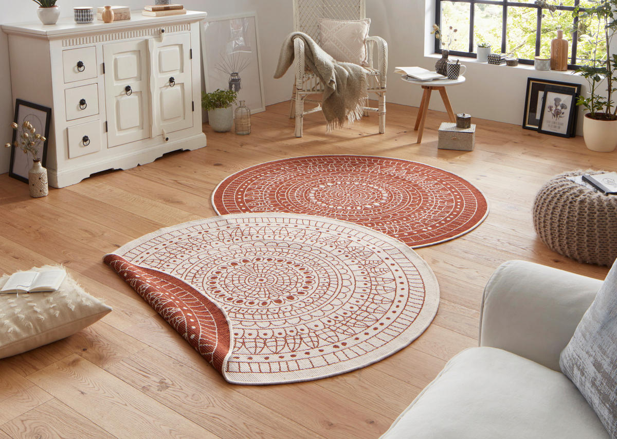 OUTDOORTEPPICH 140 cm Twin Creme, Terracotta  - Terracotta/Creme, Design, Kunststoff (140cm)