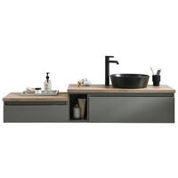 WASCHTISCHKOMBI 160 cm  - Dunkelgrün/Eichefarben, Keramik/Holzwerkstoff (160cm) - Novel