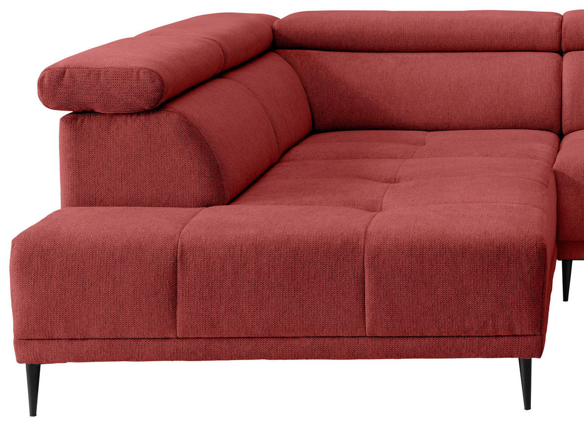 ECKSOFA INTERA in Struktur Rot  225/305 cm  - Rot/Schwarz, KONVENTIONELL, Textil/Metall (225/305cm) - Livetastic