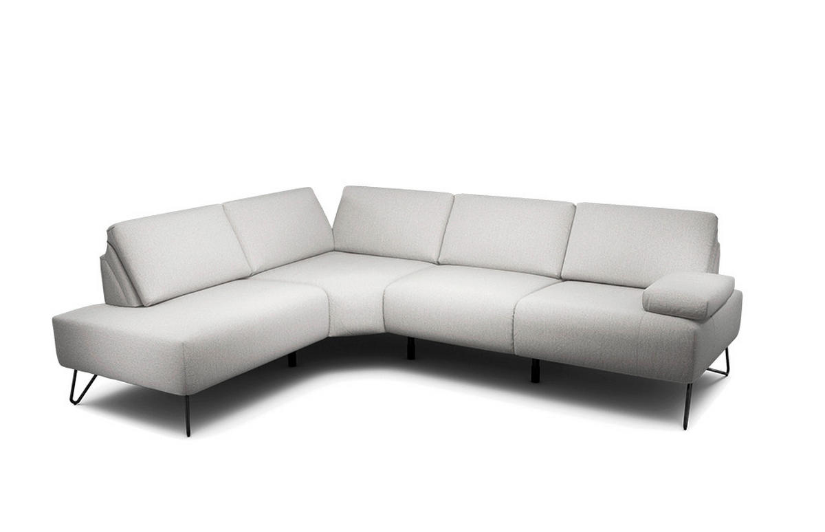 ECKSOFA in Chenille Hellgrau  193/248-263 cm  - Hellgrau/Schwarz, Design, Textil/Metall (193/248-263cm) - SENSOO