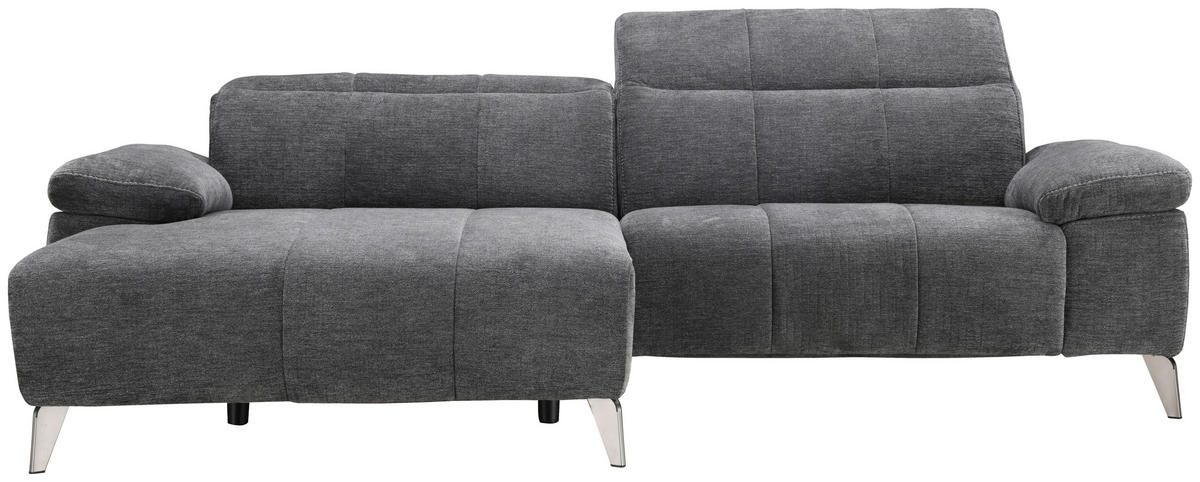 ECKSOFA Dunkelgrau Chenille  - Dunkelgrau/Silberfarben, Design, Textil/Metall (175/262cm) - Livetastic