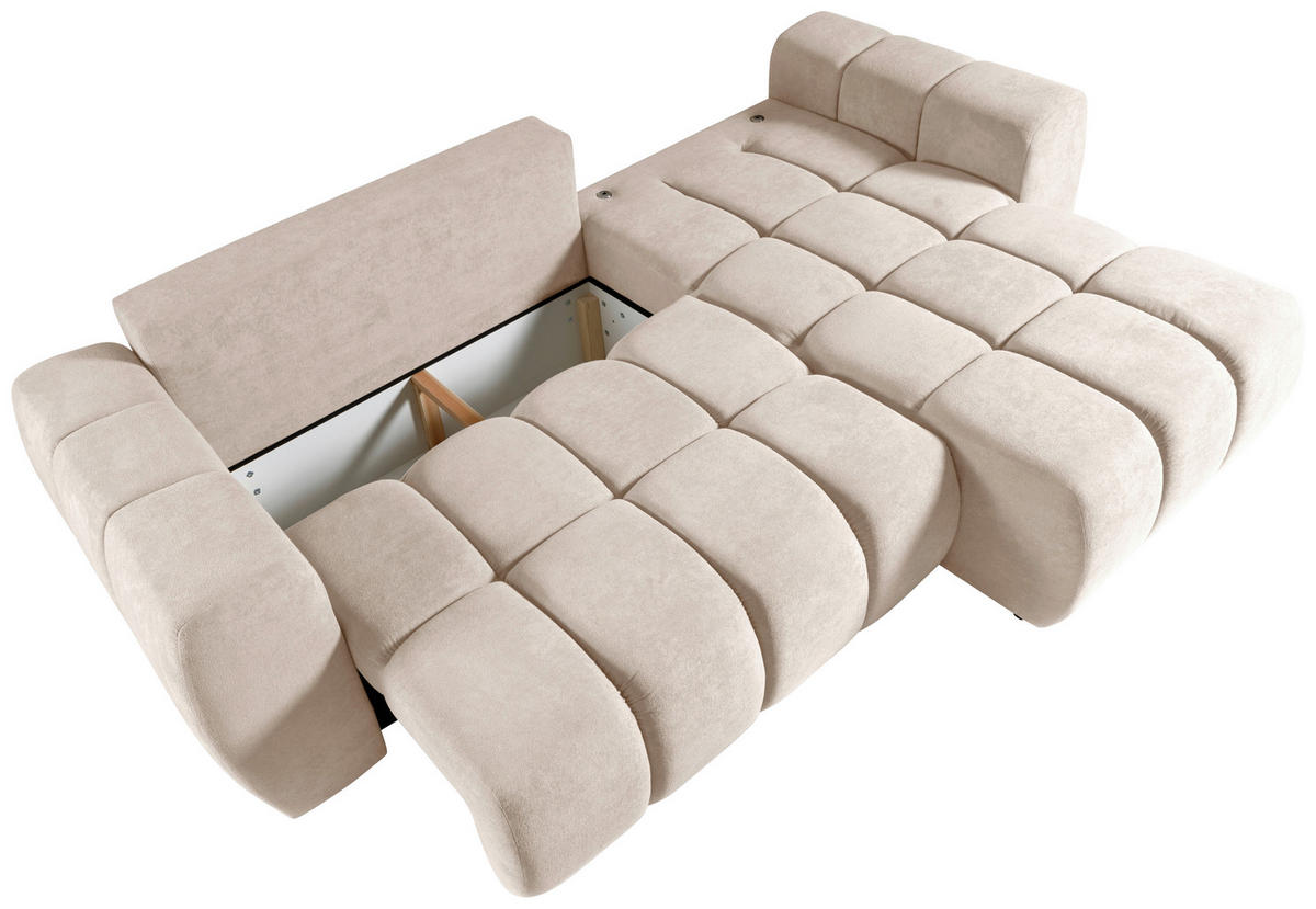 ECKSOFA FERANO Beige Velours  - Beige/Schwarz, Design, Kunststoff/Textil (253/172cm) - Livetastic