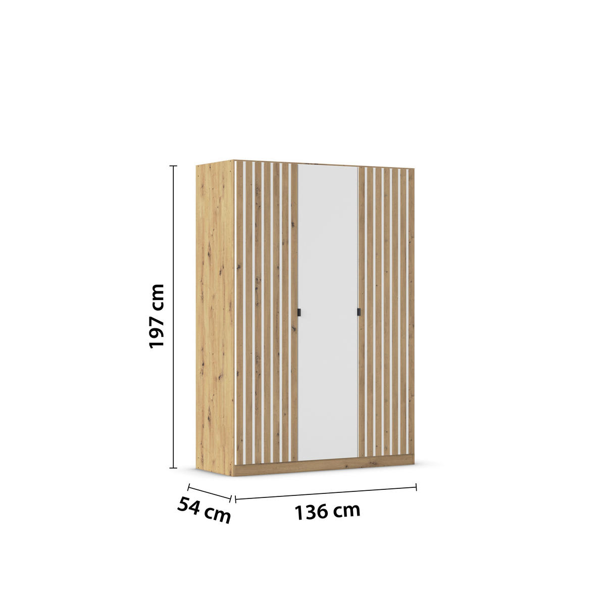 DREHTÜRENSCHRANK  in Weiß, Eiche Artisan  - Eiche Artisan/Weiß, MODERN, Holzwerkstoff/Metall (136/197/54cm) - Rauch Möbel