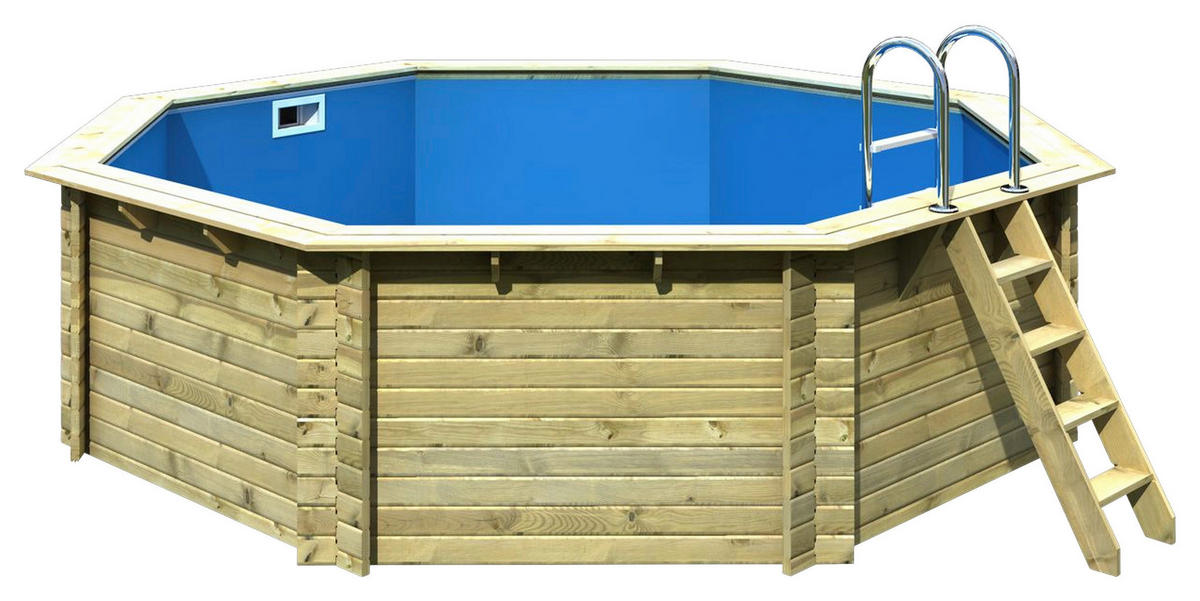 POOL-SET IBIZA 2 INKL. ZUBEHÖR 36590 470/124 cm  - Blau/Naturfarben, Basics, Holz (470/124cm) - Karibu