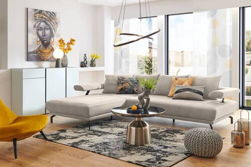 ECKSOFA in Mikrofaser Creme  - Creme/Schwarz, Design, Textil/Metall (224/305cm) - Dieter Knoll