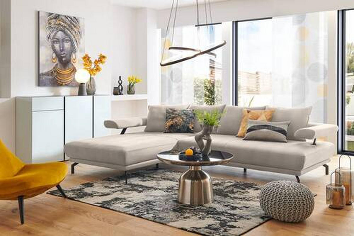 ECKSOFA in Mikrofaser Creme  - Creme/Schwarz, Design, Textil/Metall (224/305cm) - Dieter Knoll