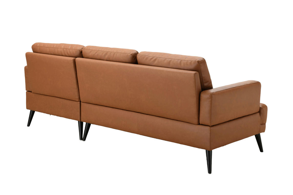 ECKSOFA ELANO Cognac Echtleder Lederlook  - Cognac/Schwarz, Design, Leder/Textil (231/153cm) - Livetastic