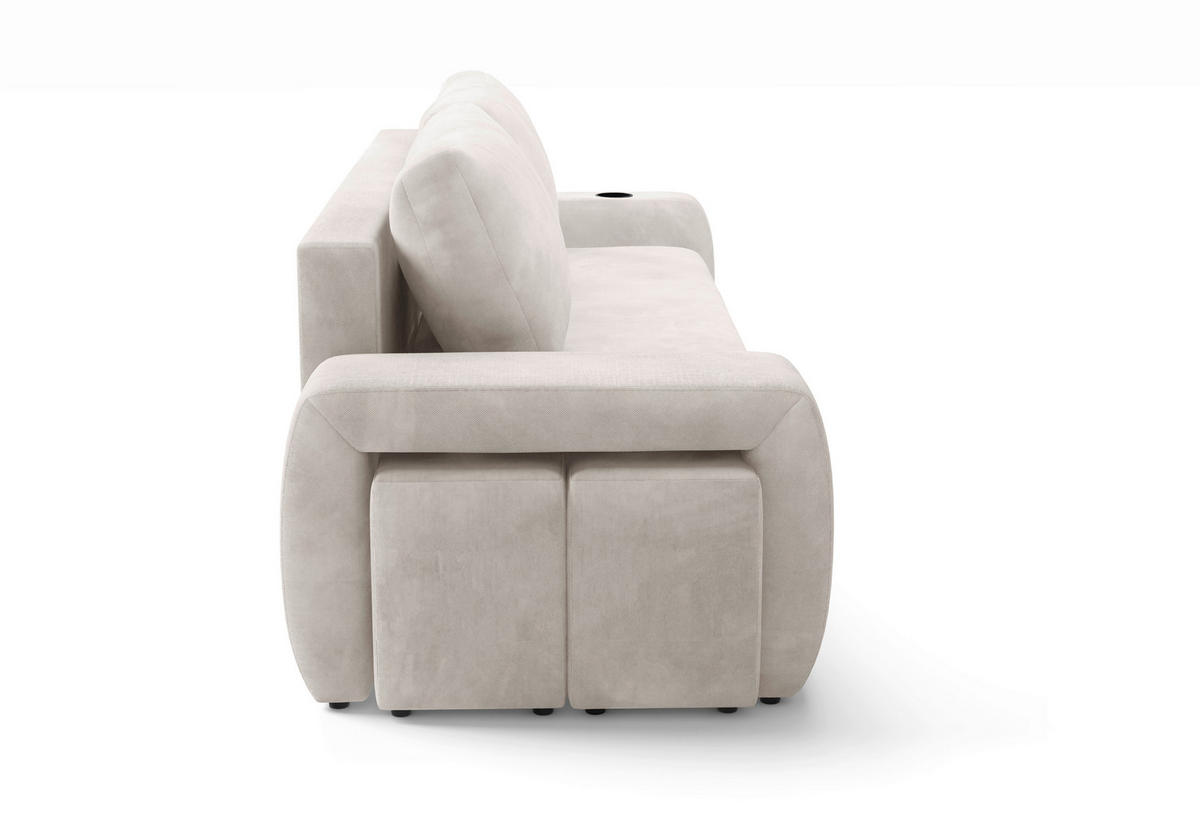 SCHLAFSOFA INES in Plüsch Creme  - Creme/Schwarz, Design, Kunststoff/Textil (258/98/95cm) - Livetastic