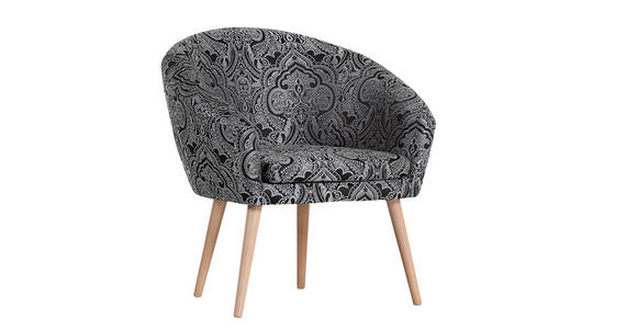 SESSEL in Flachgewebe Grau, Schwarz - Schwarz/Naturfarben, Design, Holz/Textil (73/73/66cm) - Carryhome