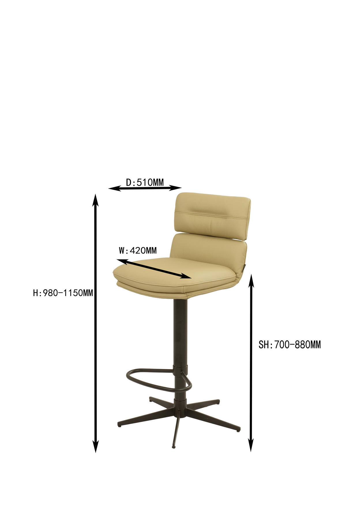BARHOCKER Echtleder Schwarz, Karamell Eisen Lederauswahl, Stoffauswahl, Wippfunktion, Sitzfläche 360° drehbar  - Karamell/Schwarz, Design, Leder/Metall (42/99-117/50cm) - Dieter Knoll