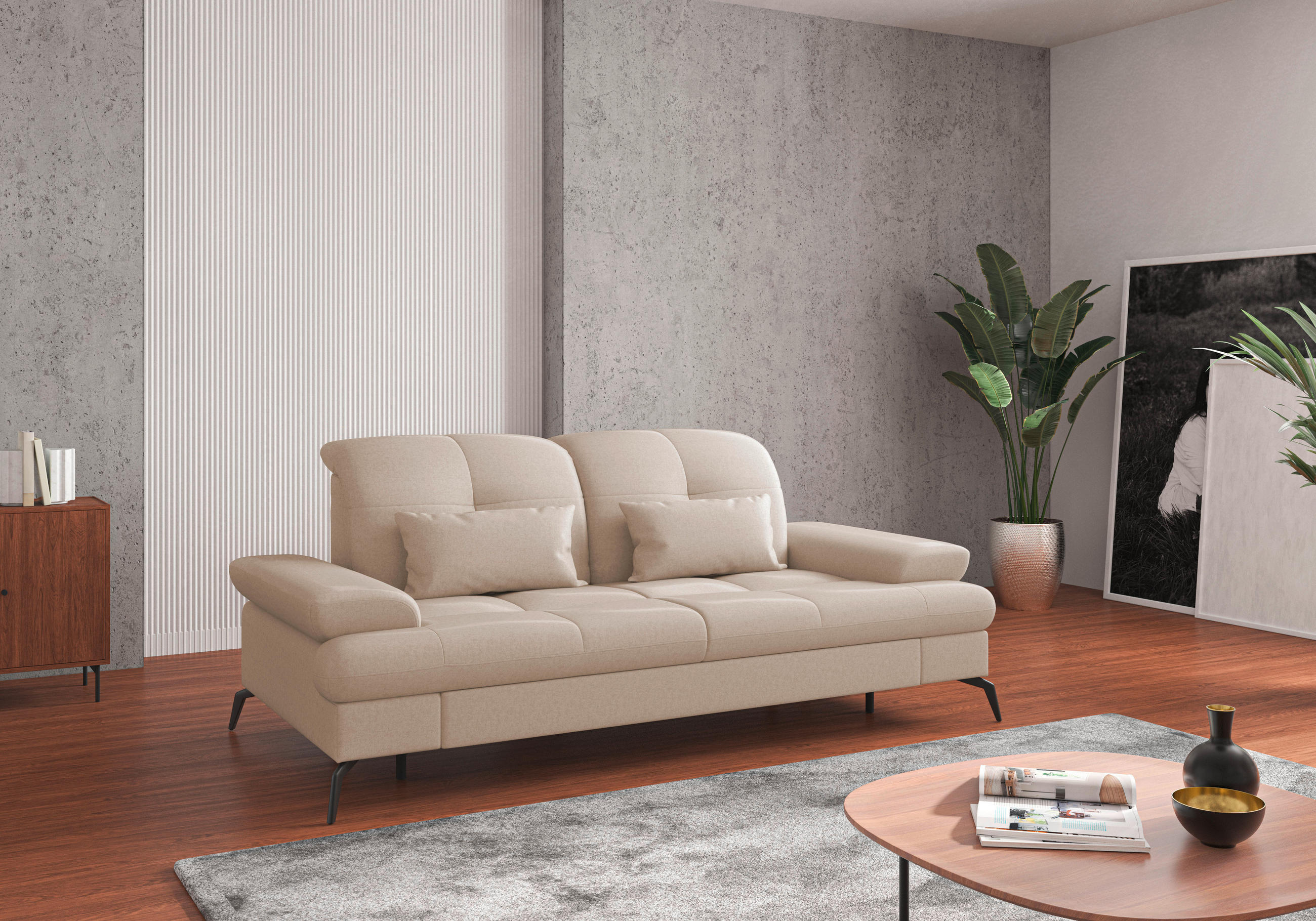 2,5-SITZER in Flachgewebe Creme  - Creme/Schwarz, KONVENTIONELL, Textil/Metall (202/90/122cm) - Sit & More