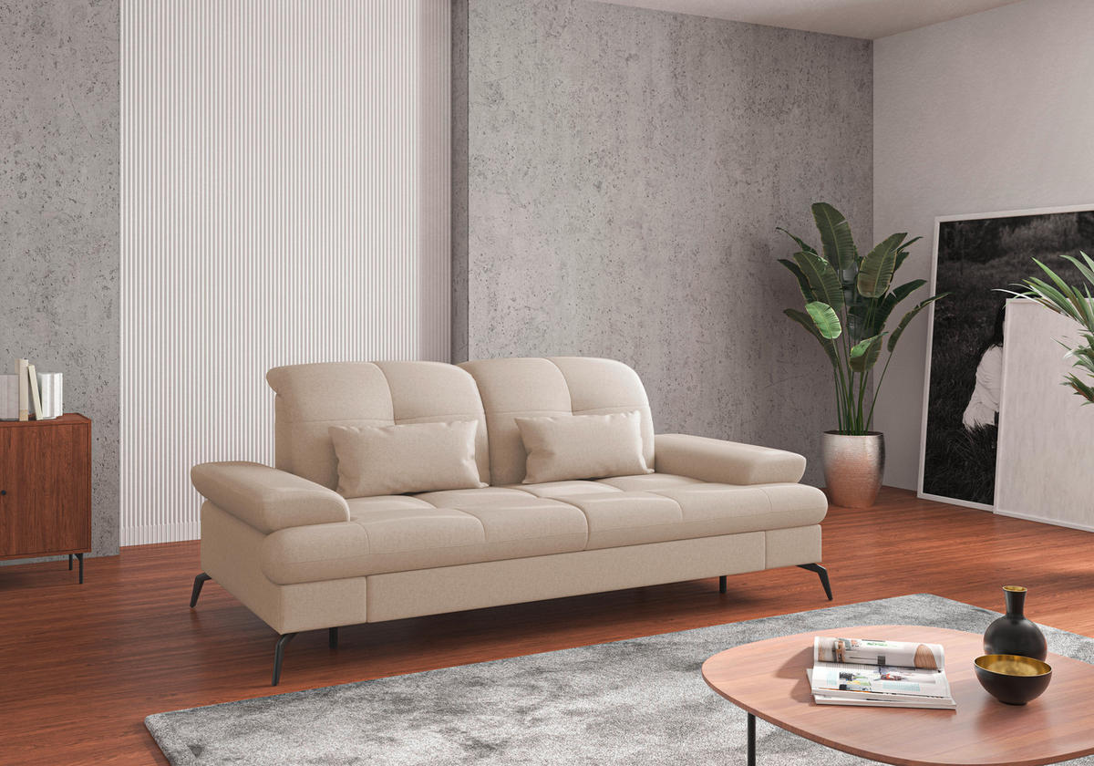 2,5-SITZER in Flachgewebe Creme  - Creme/Schwarz, Konventionell, Textil/Metall (202/90/122cm) - Sit & More