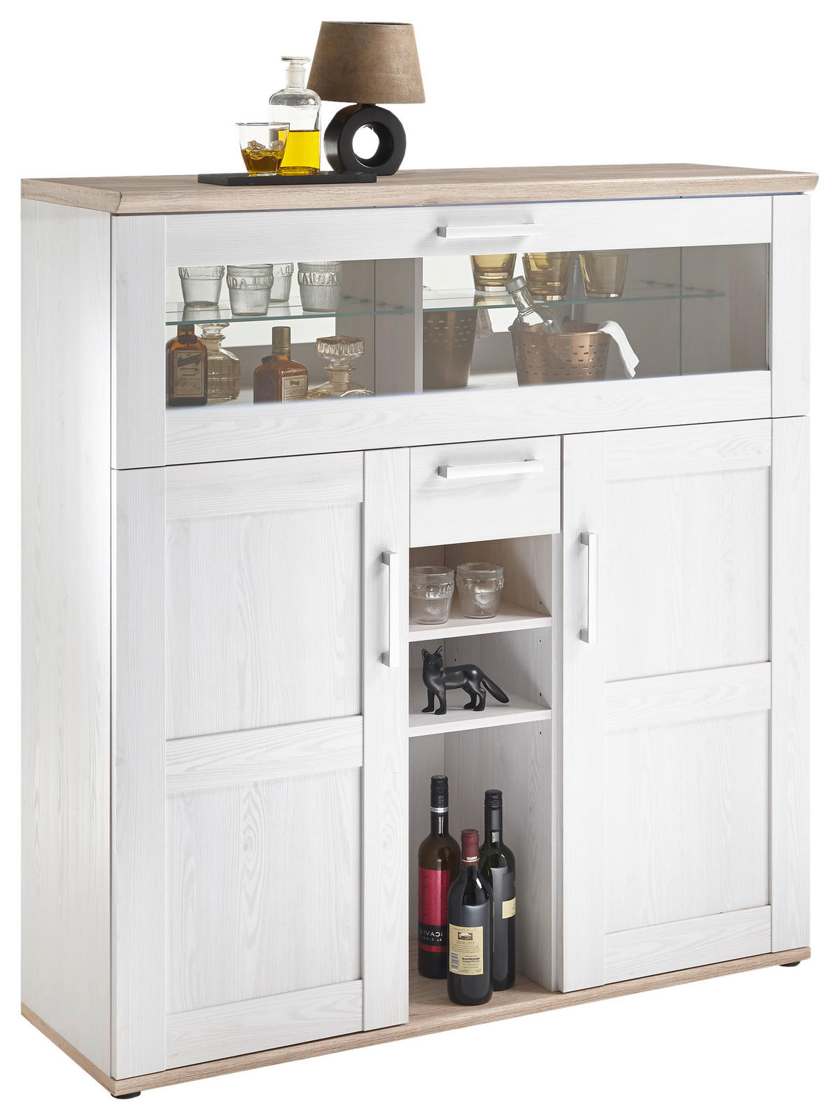 BAR Braun, Weiß  - Anthrazit/Silberfarben, Design, Glas/Holzwerkstoff (128/137/42cm) - Xora