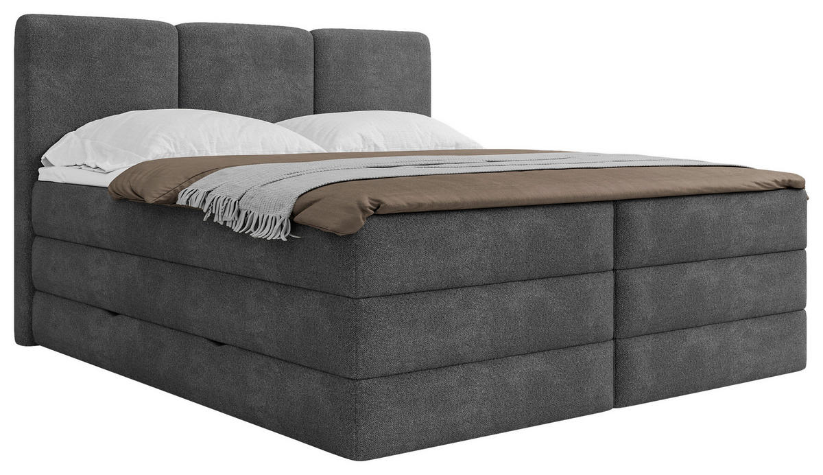 BOXSPRINGBETT 200/200 cm,  in Anthrazit, Bettkasten, Topper, H3 + H4 = fest + sehr fest  - Anthrazit/Schwarz, MODERN, Holz/Kunststoff (200/200cm) - MID.YOU