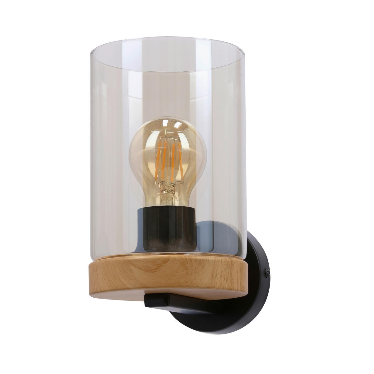 WANDLEUCHTE 17/12/21 cm   - Eichefarben/Schwarz, Natur, Glas/Metall (17/12/21cm)