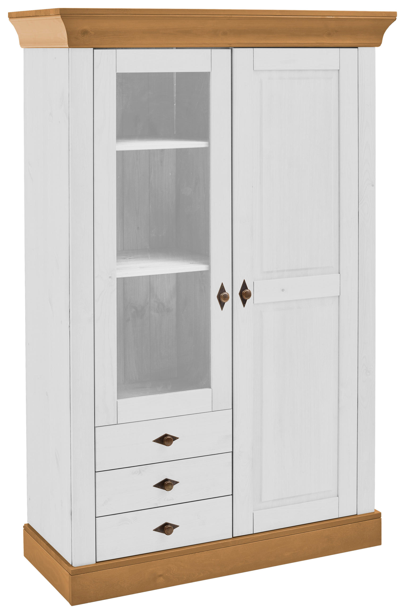 VITRINE  in massiv Kiefer Weiß, Laugenfarbig  - Laugenfarbig/Weiß, ROMANTIK / LANDHAUS, Glas/Holz (108/163/45cm) - Boxxx