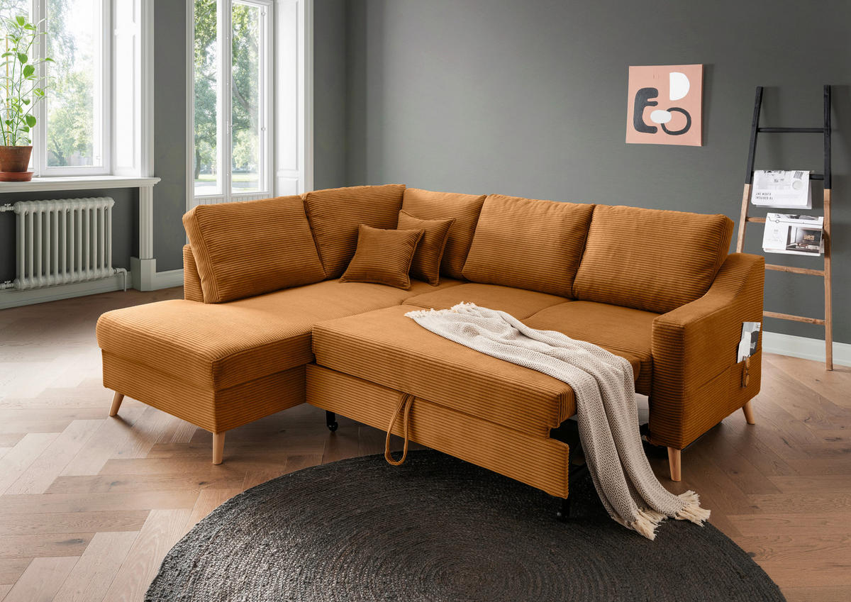 ECKSOFA in Cord Goldfarben  - Goldfarben/Naturfarben, Modern, Holz/Textil (200/230cm) - Livetastic