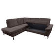 ECKSOFA Dunkelbraun Velours Bettkasten, Sitzvorzug  - Dunkelbraun/Schwarz, KONVENTIONELL, Textil/Metall (206/253cm) - Venda