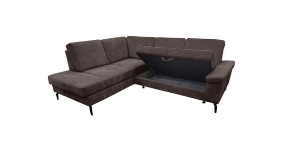 ECKSOFA Dunkelbraun Velours Bettkasten, Sitzvorzug  - Dunkelbraun/Schwarz, KONVENTIONELL, Textil/Metall (206/253cm) - Venda