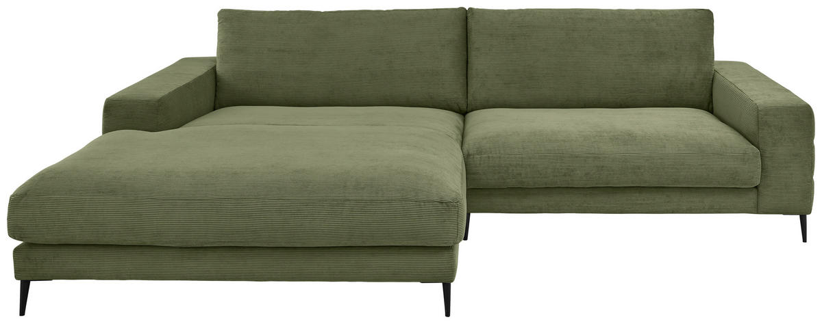 ECKSOFA Ottomane links  Dunkelgrün Feincord  - Dunkelgrün/Schwarz, Design, Textil/Metall (207/293cm) - Dieter Knoll