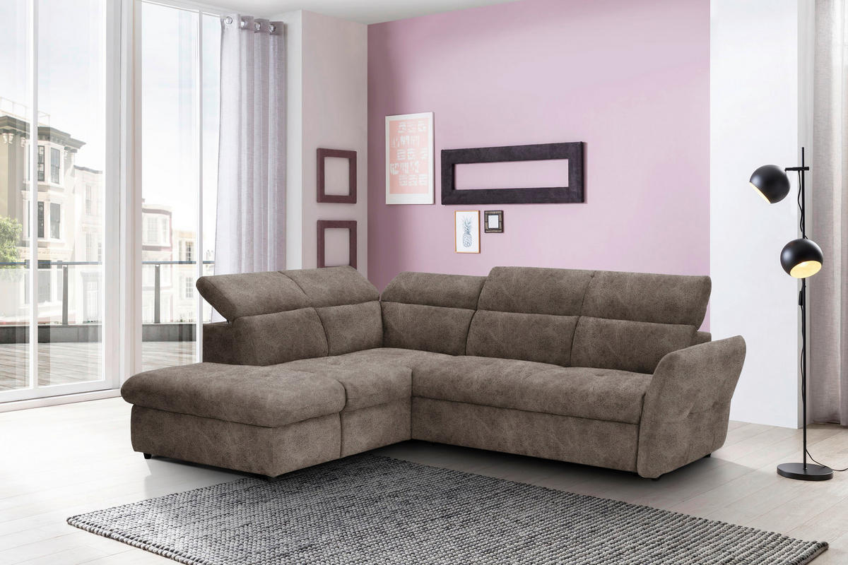 ECKSOFA  in Mikrofaser Graubraun  224/254 cm  - Graubraun/Schwarz, Design, Kunststoff/Textil (224/254cm) - Stylife