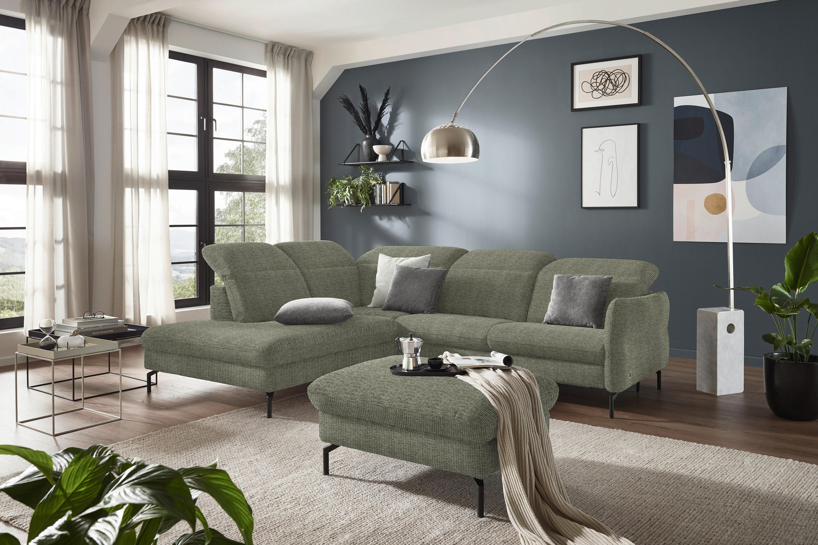 SAROKKANAPÉ textil zöld  - fekete/zöld, Design, textil/fém (233/299-313cm) - Dieter Knoll