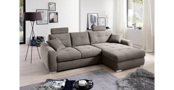 ECKSOFA in Mikrofaser Braun  - Chromfarben/Braun, MODERN, Kunststoff/Textil (276/193cm) - Hom`in