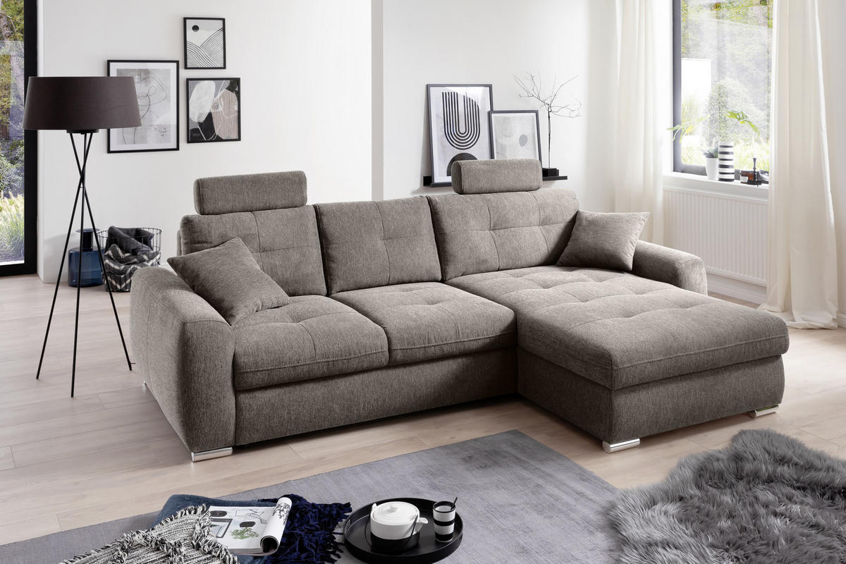ECKSOFA in Mikrofaser Braun  276/193 cm  - Chromfarben/Braun, MODERN, Kunststoff/Textil (276/193cm) - Hom`in
