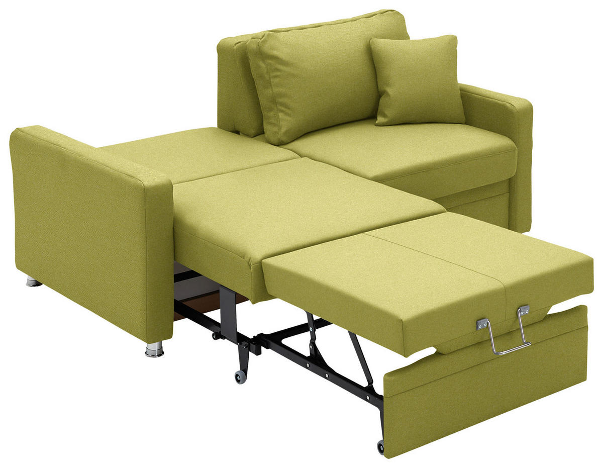 SCHLAFSOFA  in Chenille Limette  - Chromfarben/Limette, KONVENTIONELL, Textil/Metall (186/90/100cm) - Beldomo Style