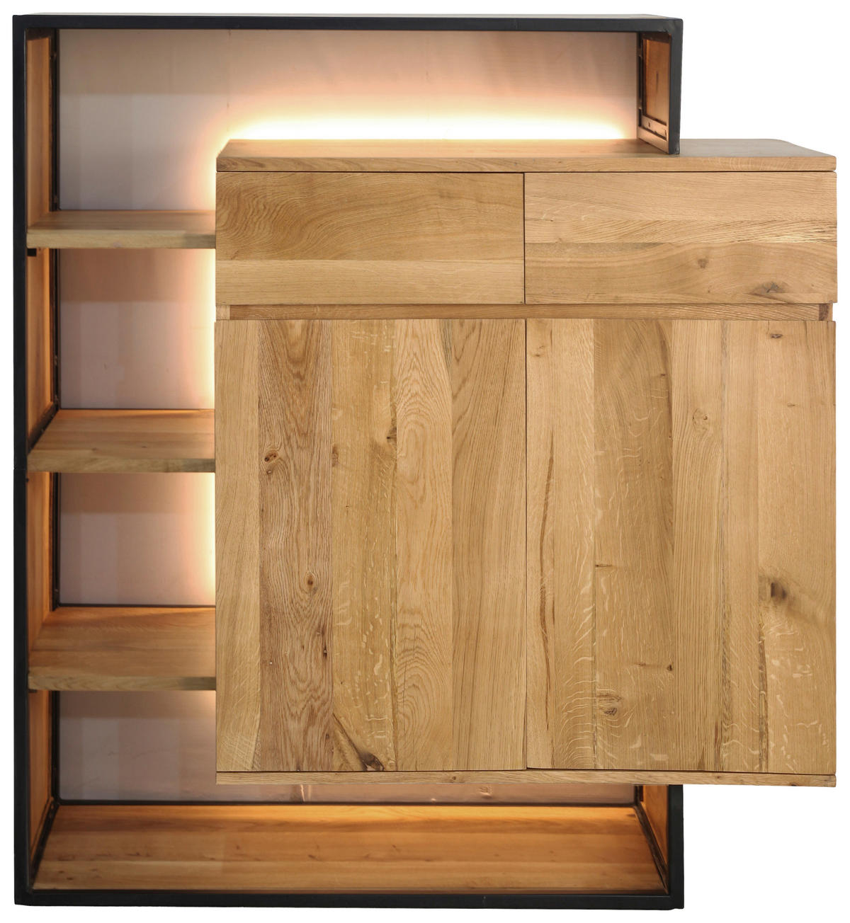 HIGHBOARD  120/130/40 cm 2 Schublade(n)  - Eichefarben/Schwarz, LIFESTYLE, Holz/Metall (120/130/40cm) - Landscape