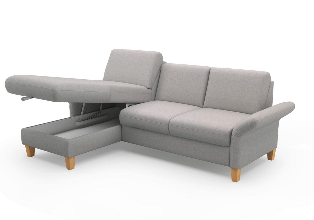 ECKSOFA in Flachgewebe Hellgrau  164/251 cm  - Eichefarben/Hellgrau, KONVENTIONELL, Holz/Textil (164/251cm) - Sit & More