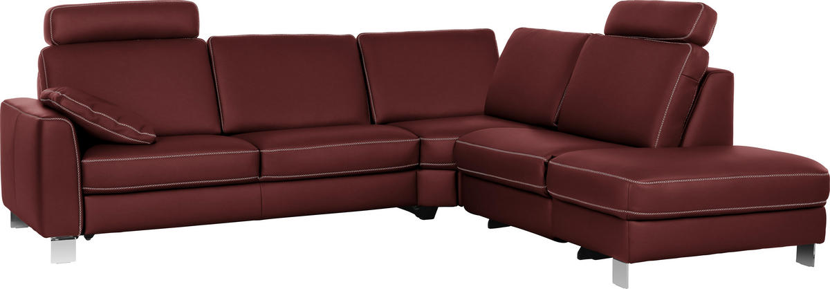 ECKSOFA in Echtleder Brombeere  - Chromfarben/Brombeere, KONVENTIONELL, Leder/Metall (272/245cm) - Valdera