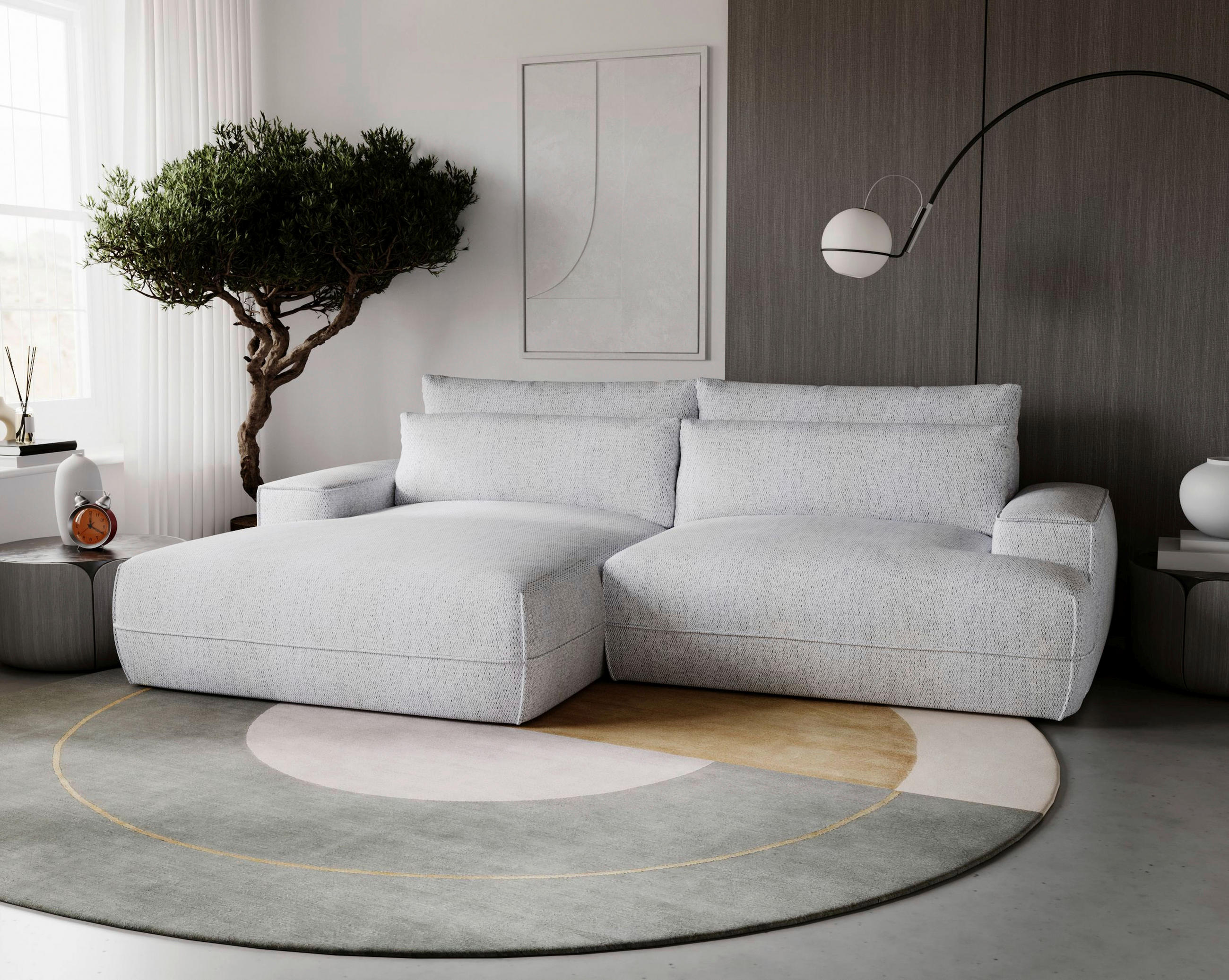 ECKSOFA in Struktur Hellgrau  - Hellgrau/Schwarz, Design, Kunststoff/Textil (156/272cm) - Livetastic